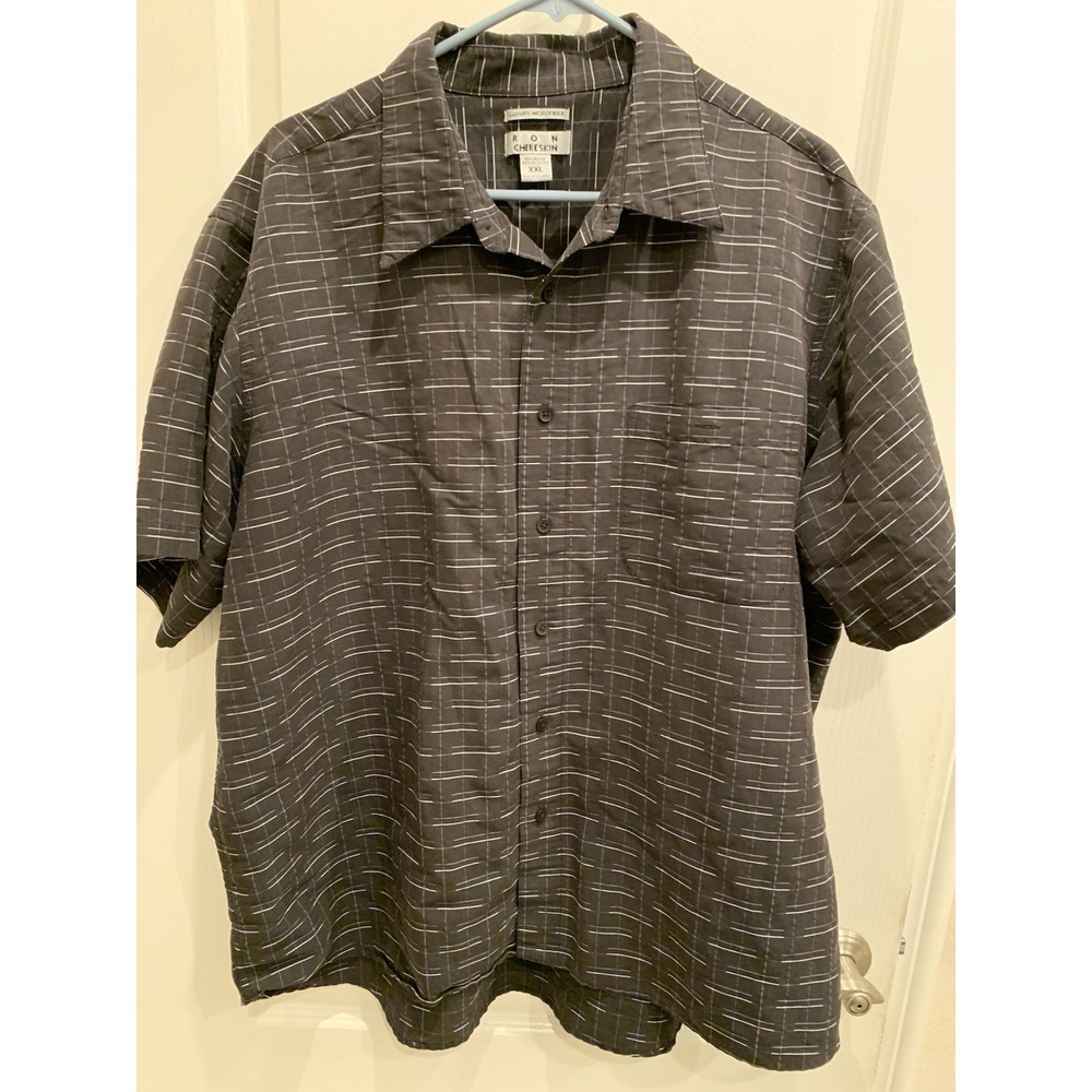 Ron Chereskin 2XL Men Casual Shirt Black Plaid Collared Short Sleeve‎ Microfiber